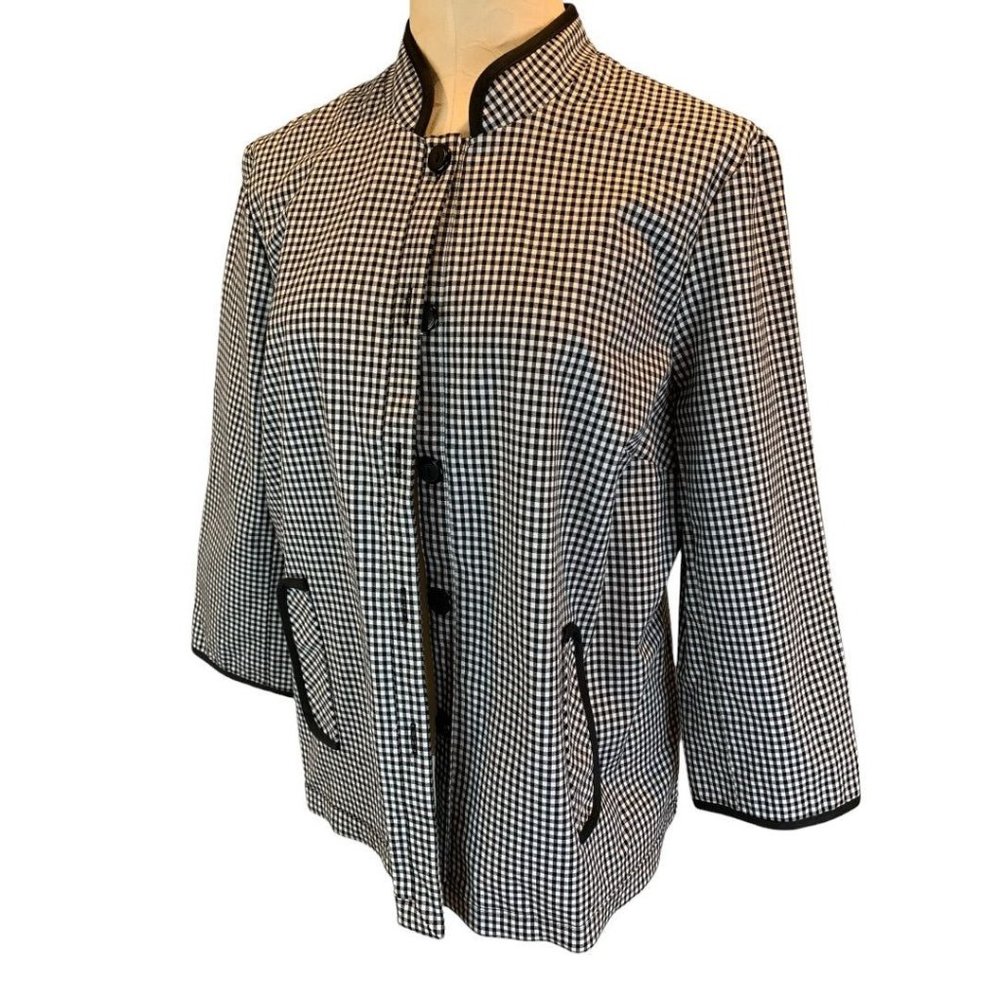 14 RQT Women's Black White Gingham Lightweight Jacket Button Up
